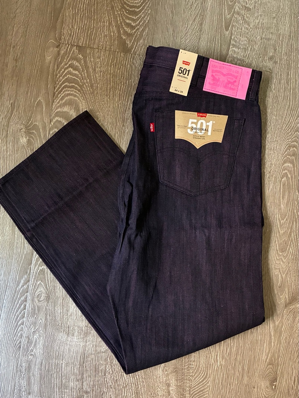 Levi’s 501 Black Neon Pink Shrink-to-Fit Raw Denim Jeans 44x34 NWT